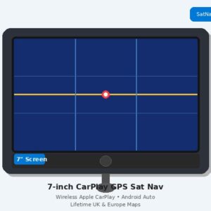 7-inch Wireless CarPlay GPS Sat Nav UK & Europe Maps Lifetime Updates