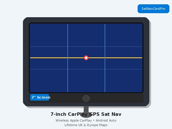 7-inch Wireless CarPlay GPS Sat Nav UK & Europe Maps Lifetime Updates